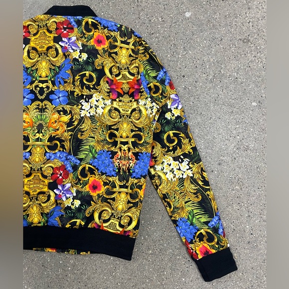 NWT Denim & Flower Ricky Singh Full Zip Floral Bomber Jacket Gold/Black Versace - Picture 10 of 14